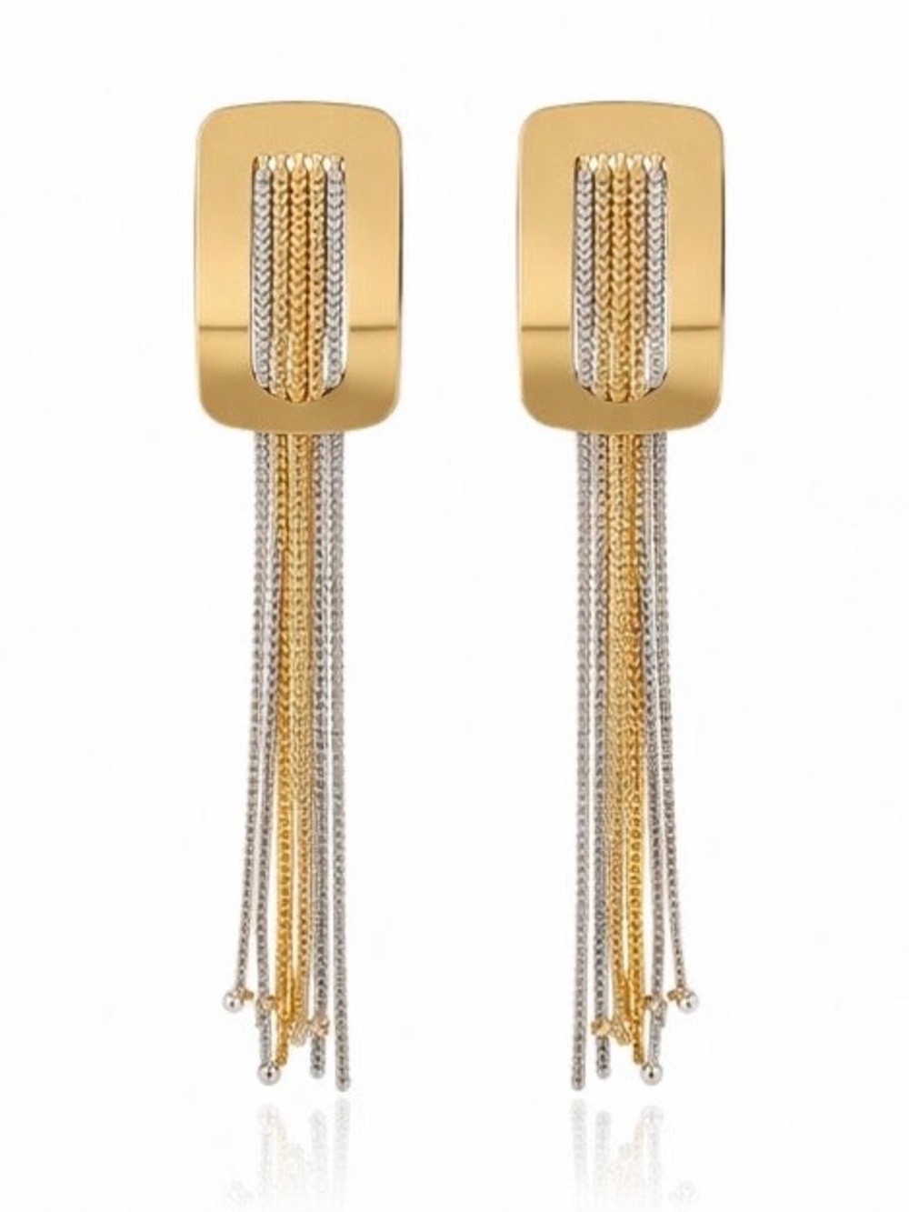 18k solid Italian yellow and white Gold &  Chain Tassel Drop Earrings